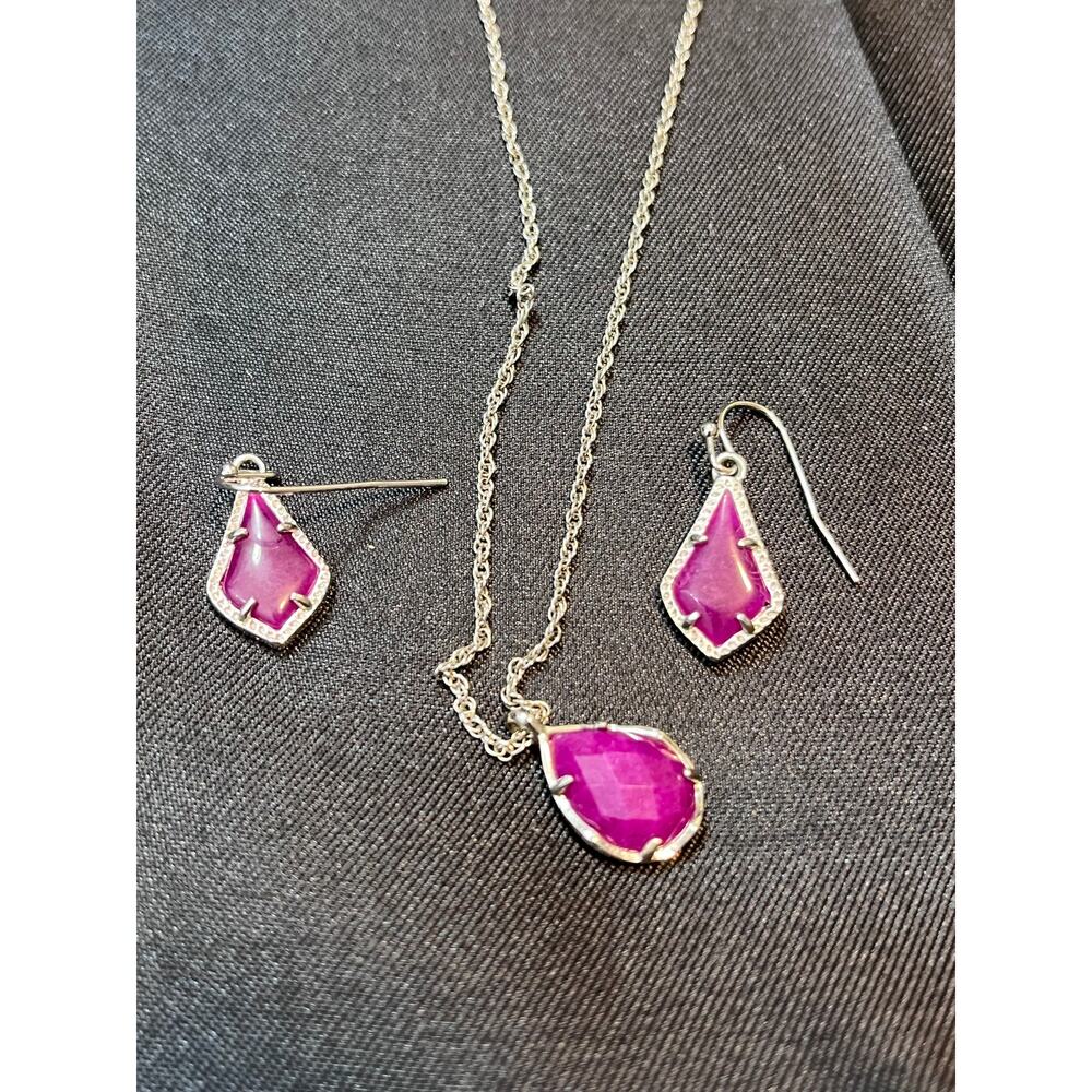 Kendra Scott Purple Stone Necklace 20” and Earrings Matching Set